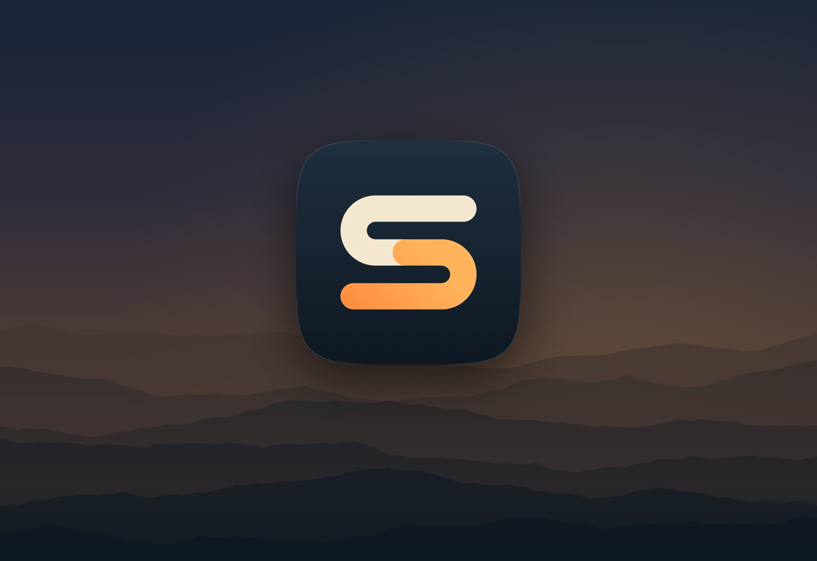 Scrollpass — the app icon over a night sky with faint mountains