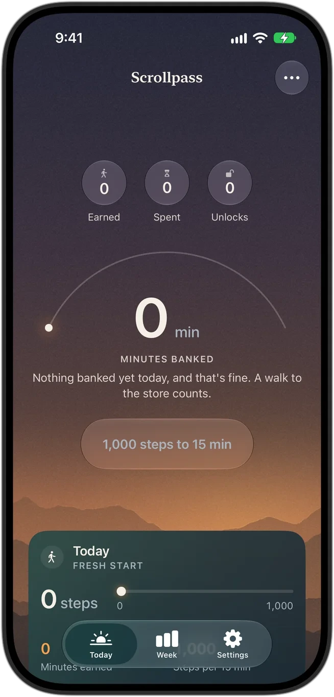 Home with 0 minutes: 'Nothing banked yet today, and that's fine. A walk to the store counts.'