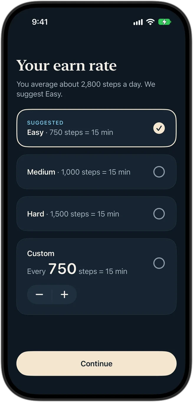 Earn rate screen
