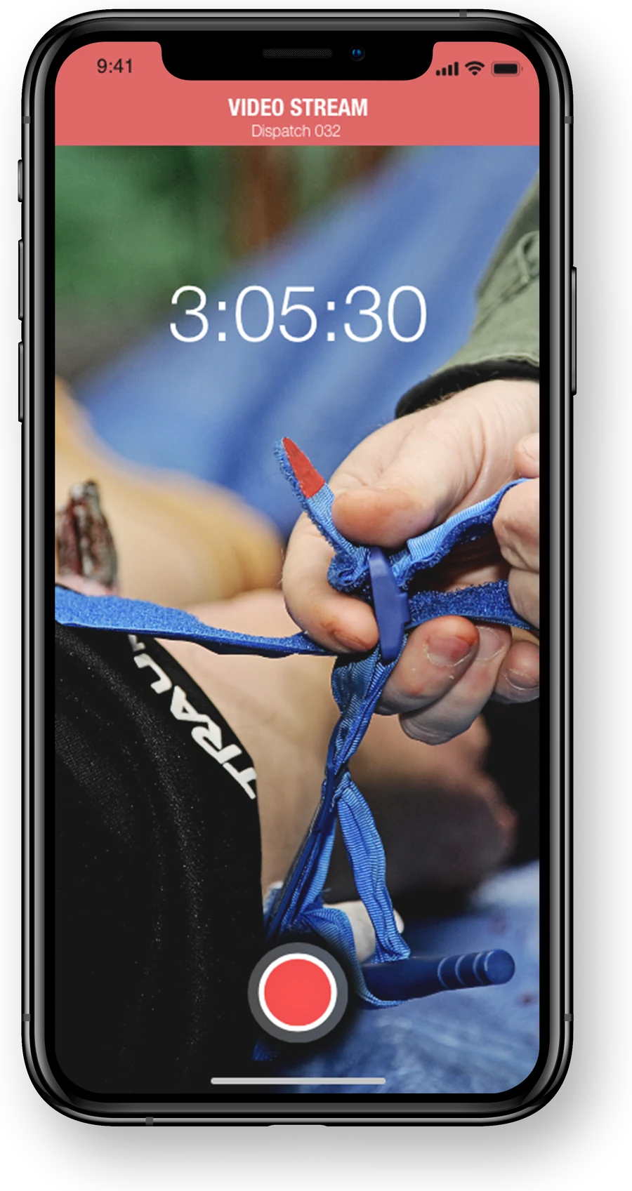 Live video stream of tourniquet application with running timer