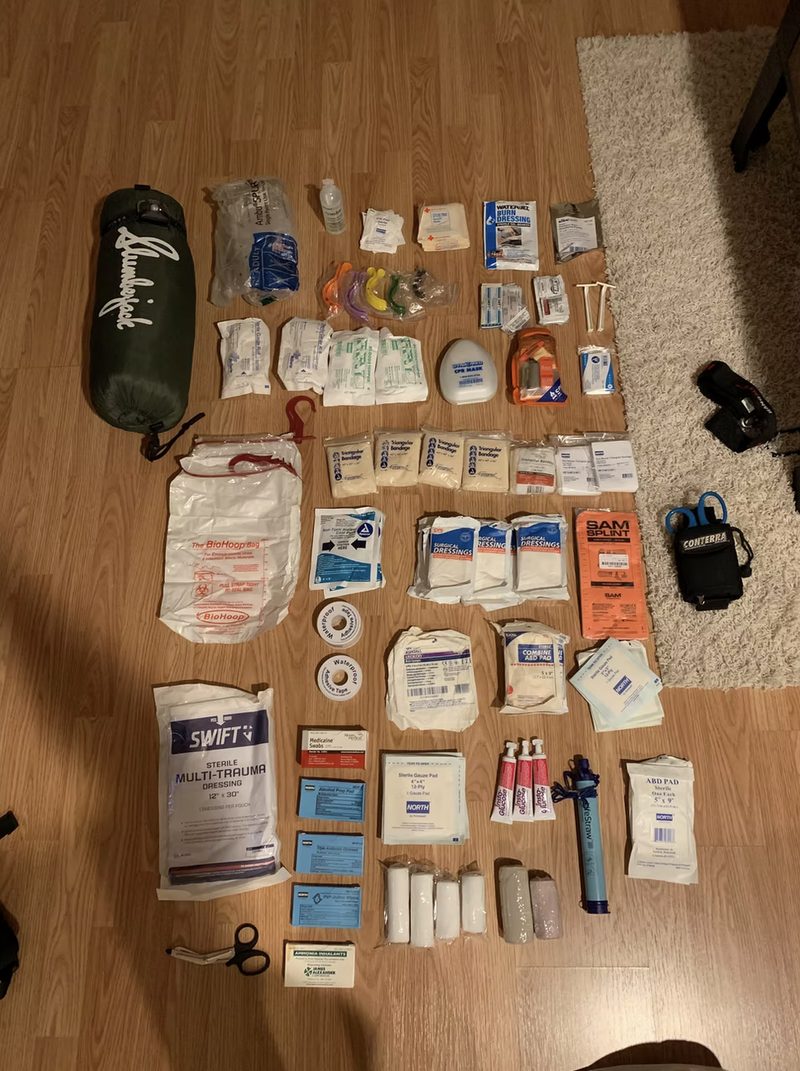 Full IFAK kit contents laid out and photographed during inventory research