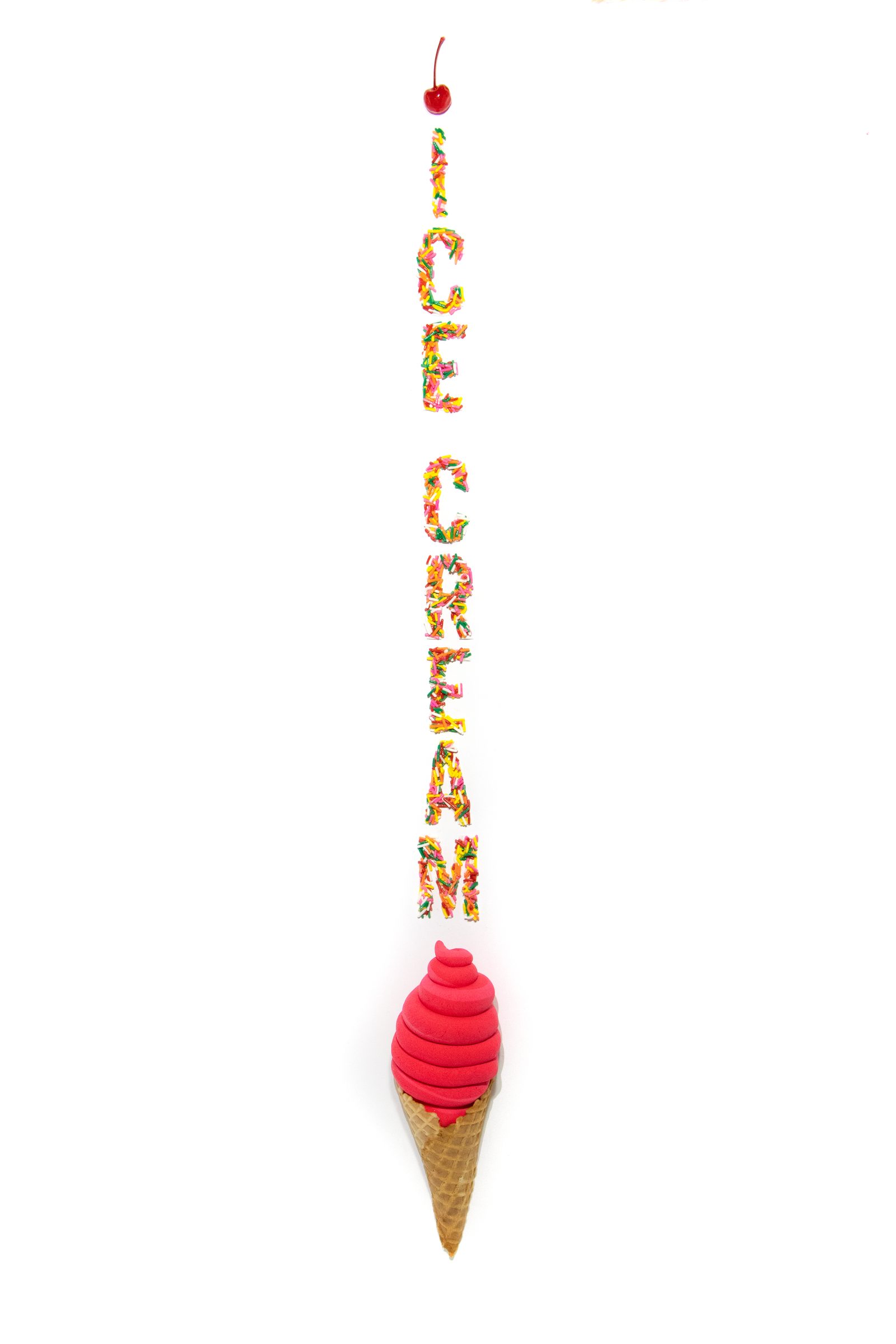 Ice cream typographic illustration as a dripping cone