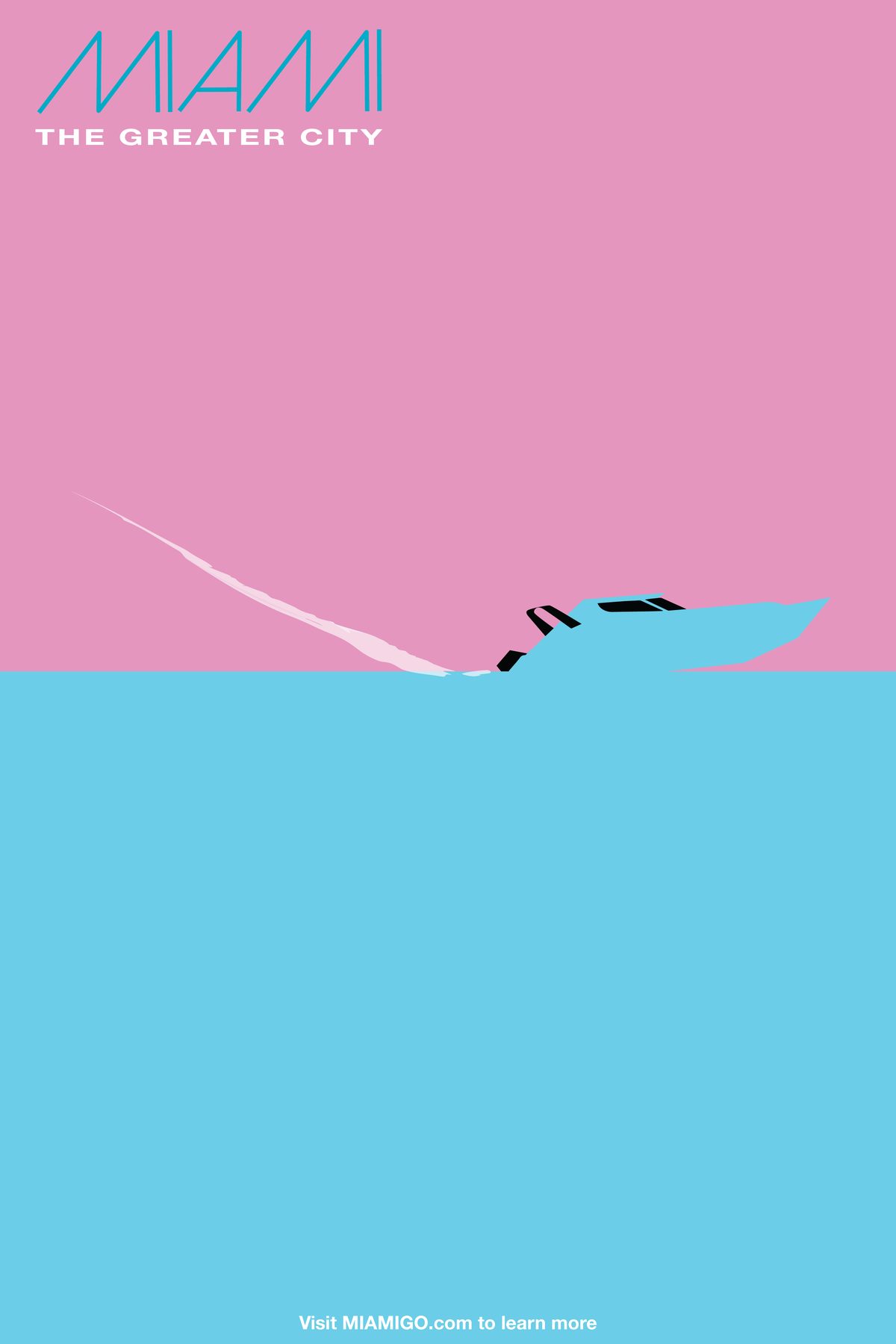 Miami the greater city poster in pink and blue