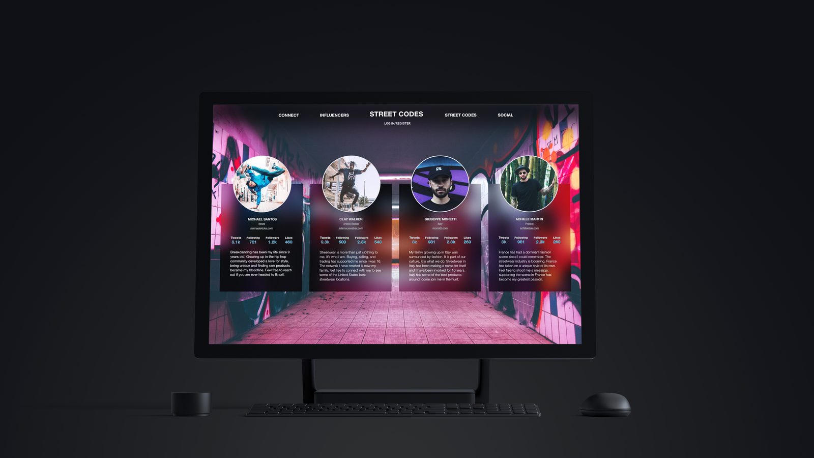 Street Codes influencers page on a desktop monitor