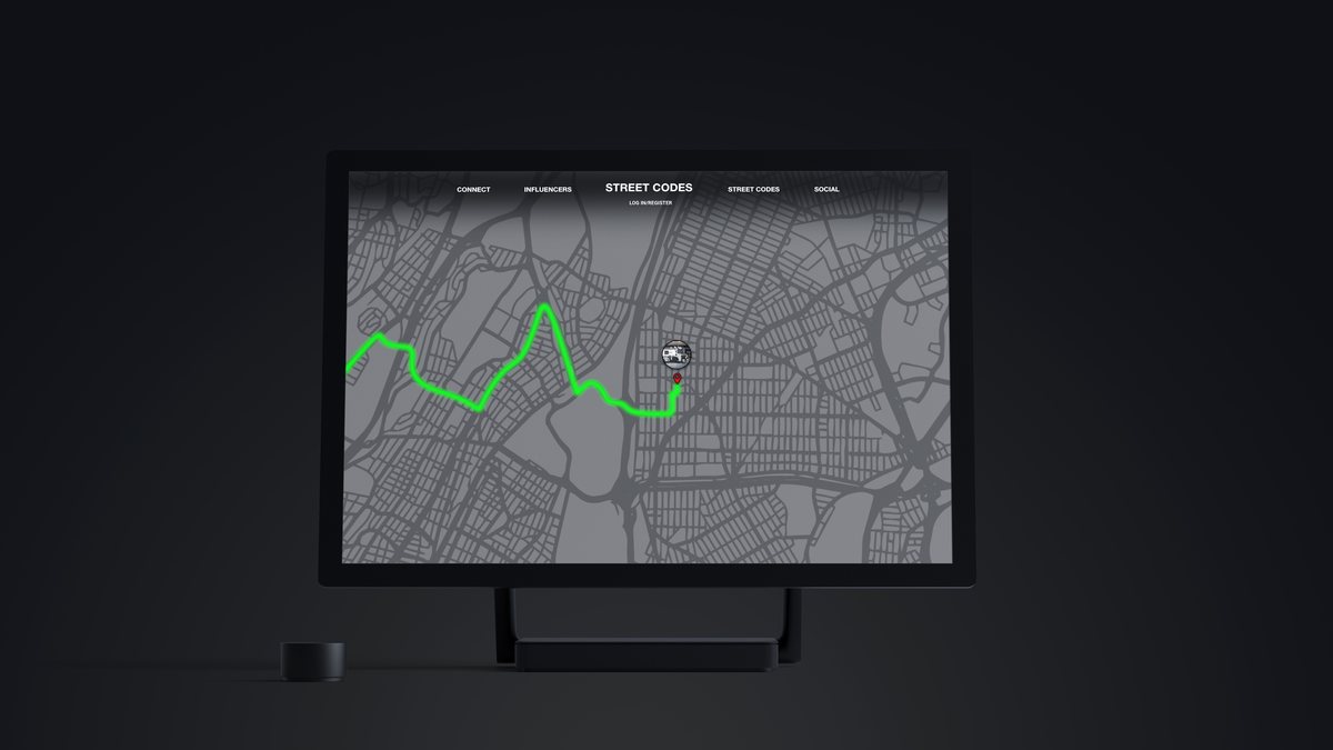 Street Codes map page with the truck route on a desktop monitor