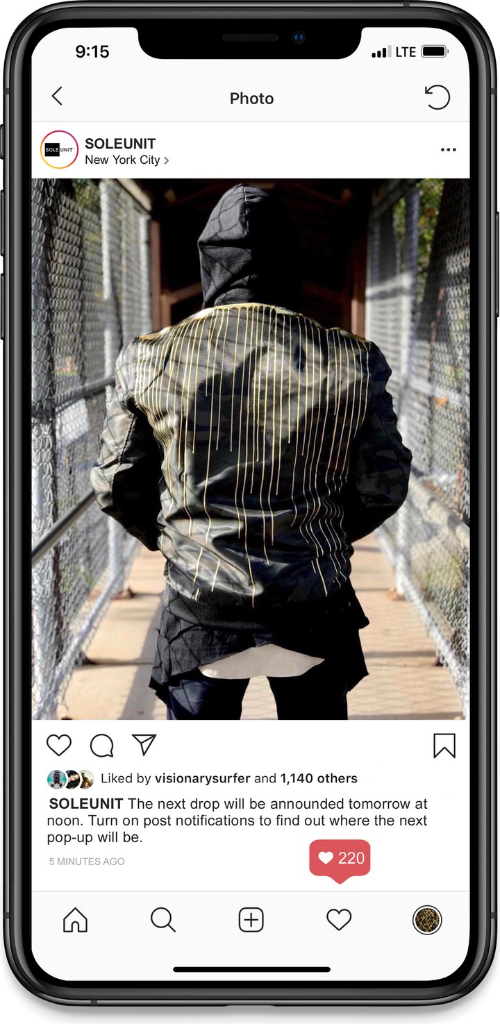 Sole Unit Instagram post announcing the next drop
