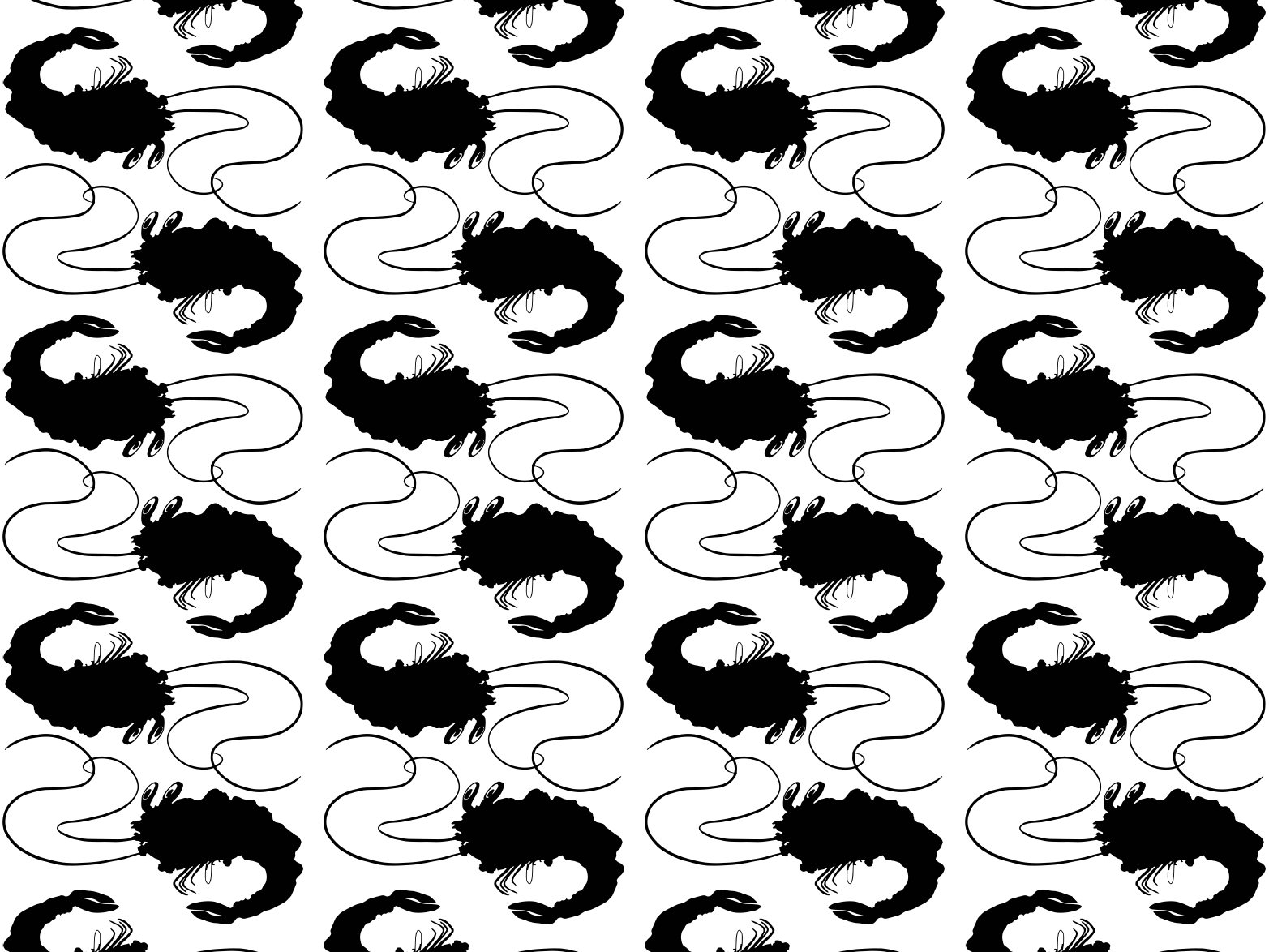 Surf Creatures repeat pattern of ink shrimp illustrations