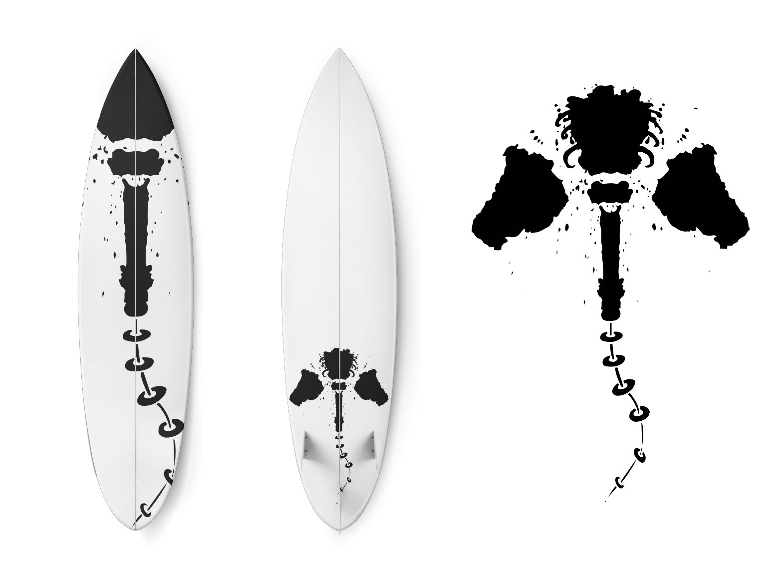 Surfboards with squid ink artwork